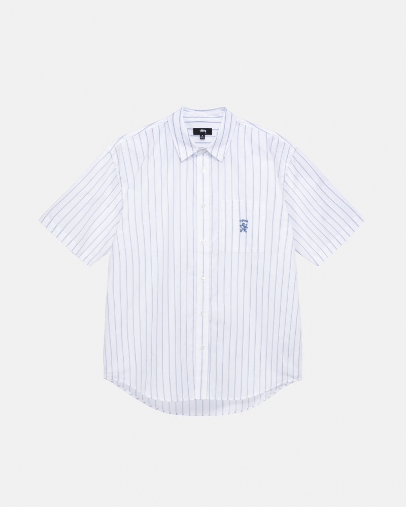 Stussy Boxy Çizgili Shirt Gömlek Erkek Beyaz Türkiye | KZQ-2353