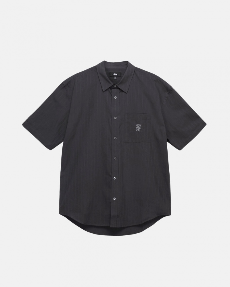 Stussy Boxy Çizgili Shirt Gömlek Kadın Siyah Türkiye | WGA-1440