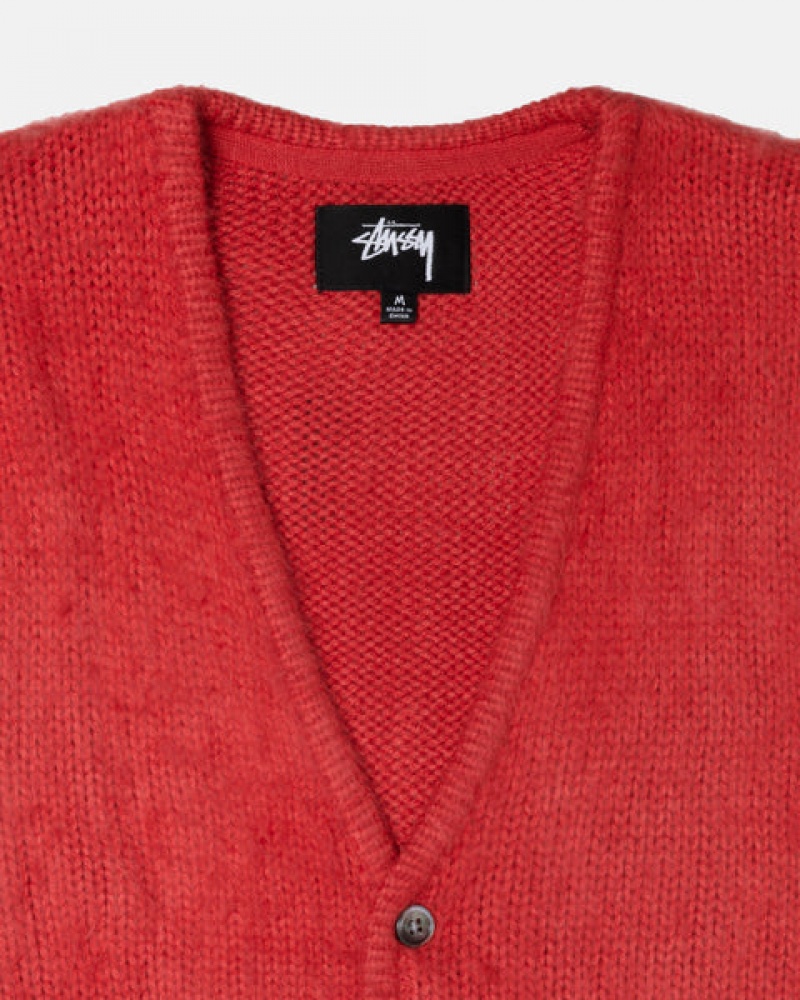 Stussy Brushed Cardigan Kazak Kadın Kırmızı Türkiye | WBK-9619