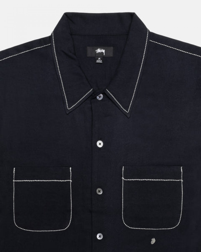 Stussy Contrast Pick Stitched Shirt Gömlek Kadın Siyah Türkiye | JZV-7531