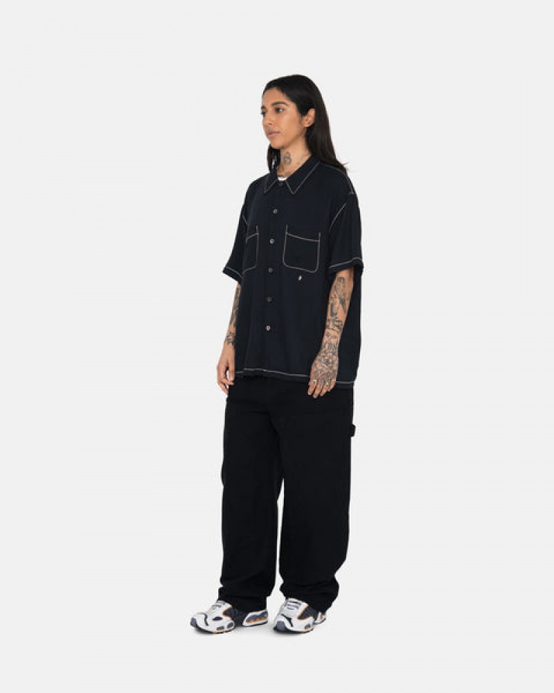 Stussy Contrast Pick Stitched Shirt Gömlek Kadın Siyah Türkiye | JZV-7531