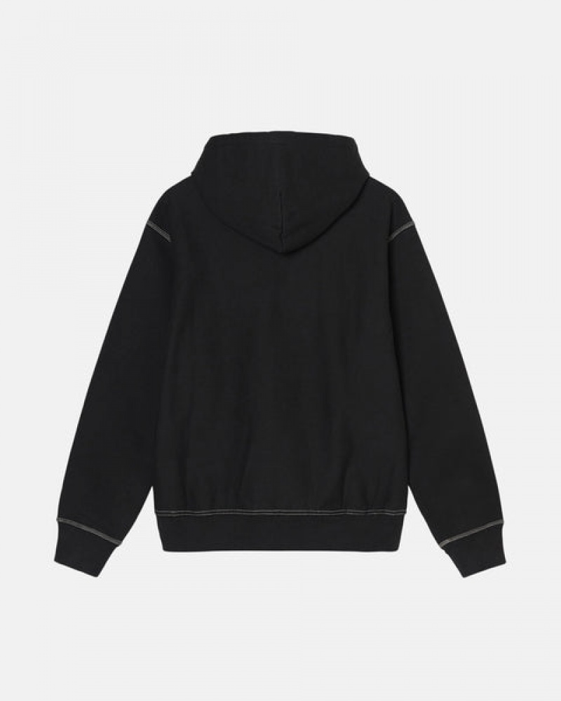 Stussy Contrast Stitch Label Hoodie Kadın Siyah Türkiye | KMD-4572