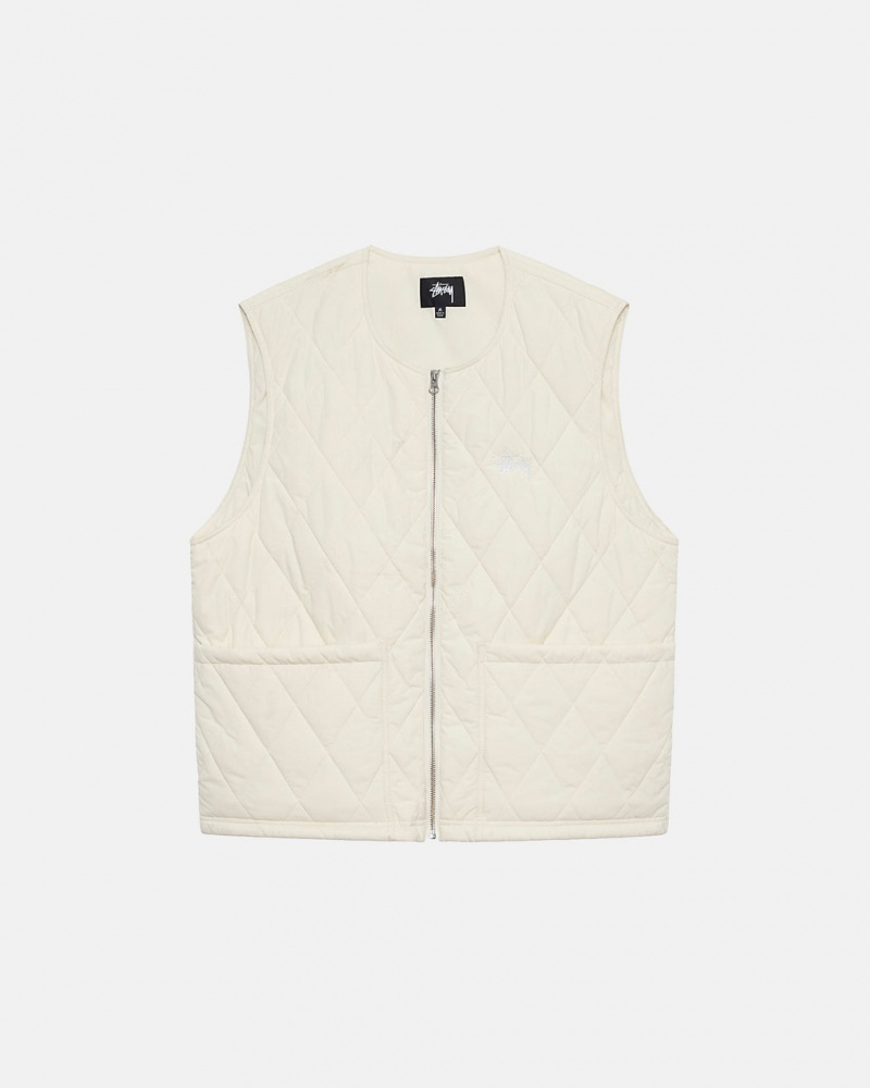 Stussy Diamond Kapitone Vest Yelek Erkek Krema Türkiye | SIW-0730