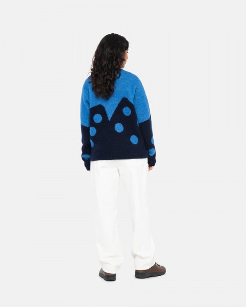 Stussy Dice Fuzzy Crew Kazak Kadın Mavi Türkiye | OQE-3495