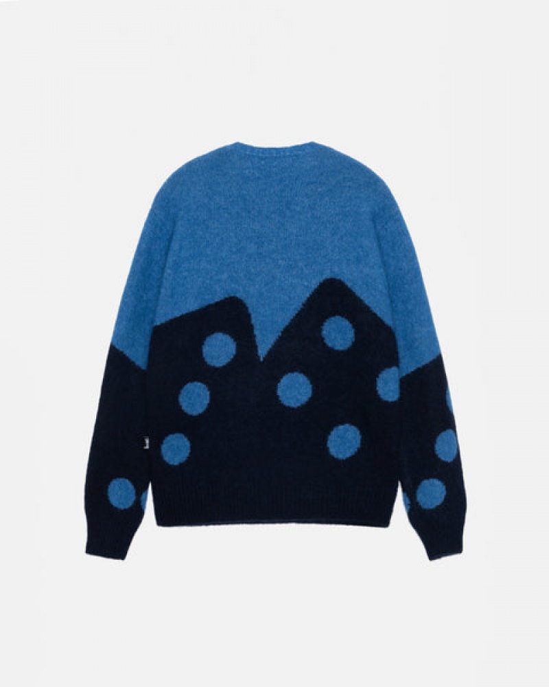 Stussy Dice Fuzzy Crew Kazak Kadın Mavi Türkiye | OQE-3495