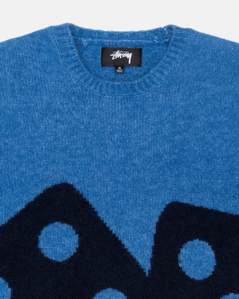 Stussy Dice Fuzzy Crew Kazak Kadın Mavi Türkiye | OQE-3495