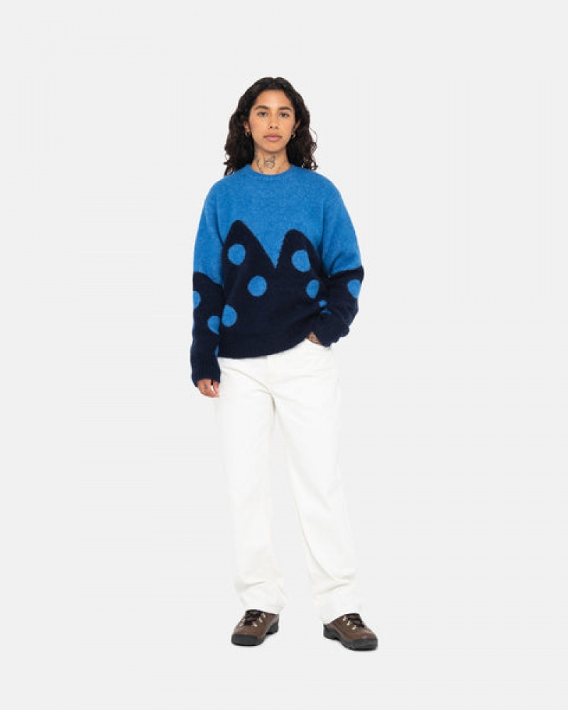 Stussy Dice Fuzzy Crew Kazak Kadın Mavi Türkiye | OQE-3495