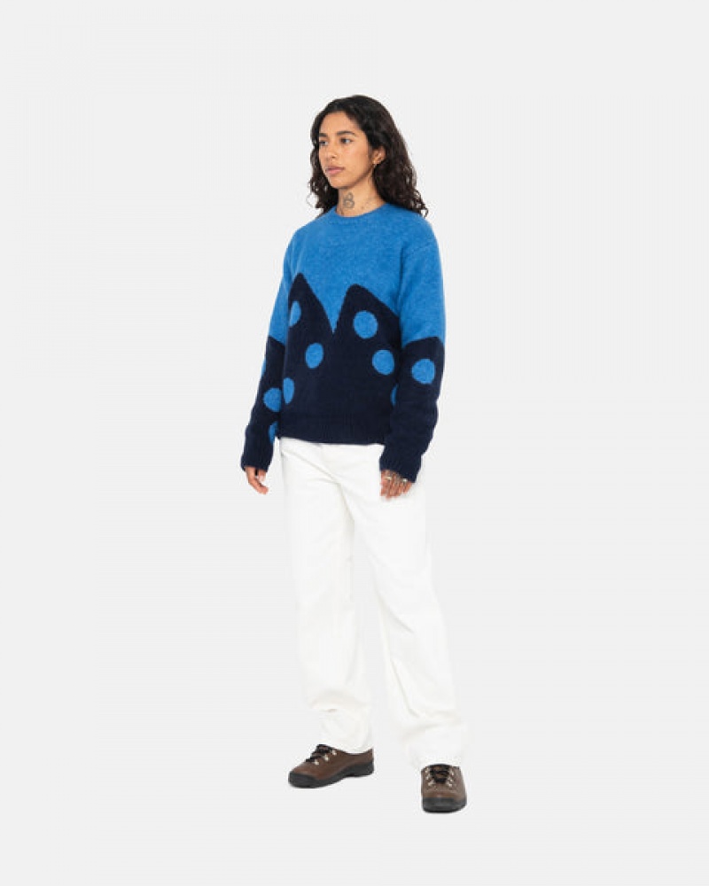 Stussy Dice Fuzzy Crew Kazak Kadın Mavi Türkiye | OQE-3495