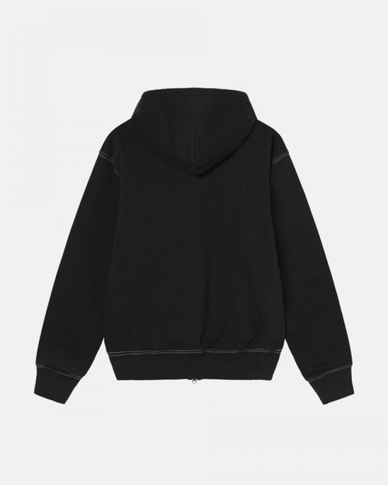 Stussy Double Face Label Zip Hoodie Kadın Siyah Türkiye | QNW-1483