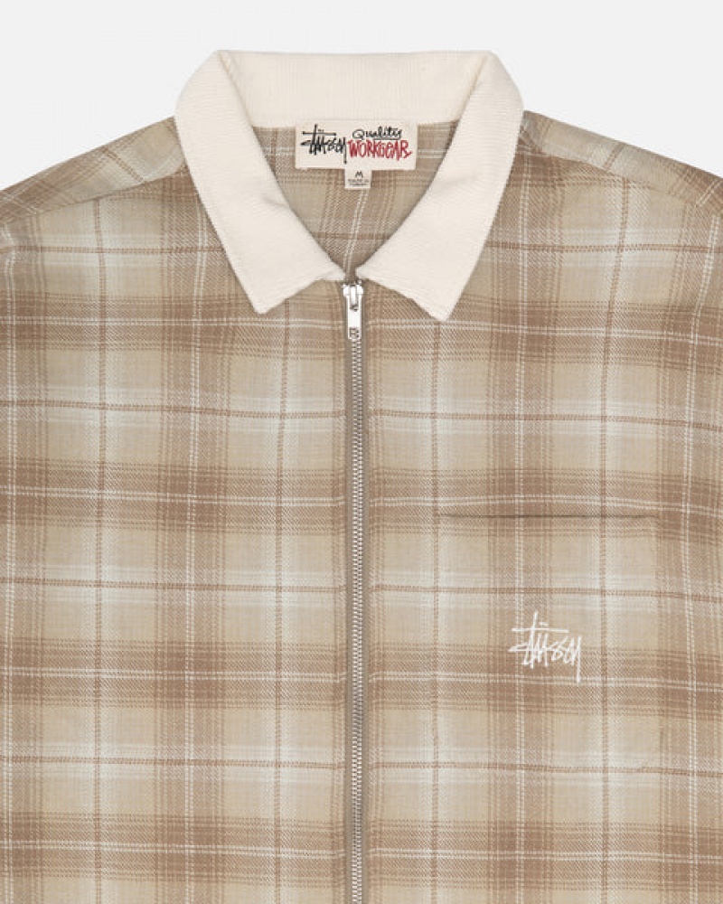 Stussy Frank Plaid Zip Shirt Gömlek Erkek Kahverengi Türkiye | LWP-3226