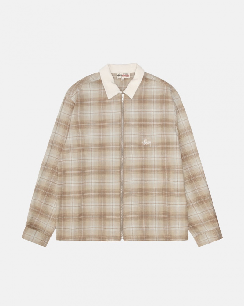 Stussy Frank Plaid Zip Shirt Gömlek Erkek Kahverengi Türkiye | LWP-3226