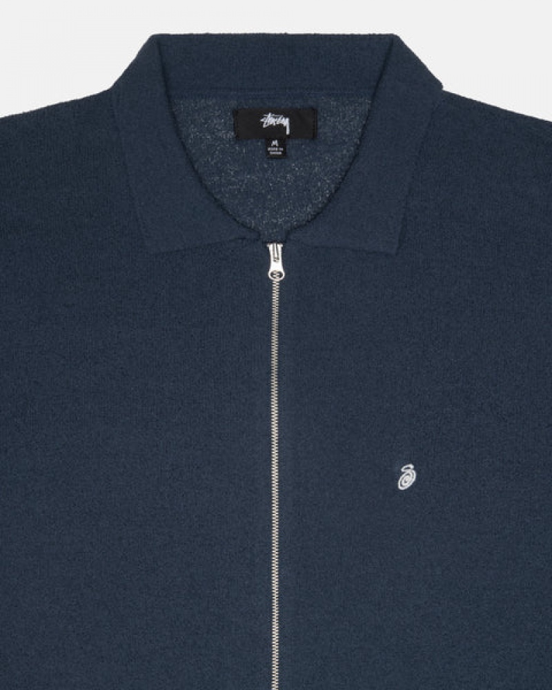 Stussy Light Weight Ls Zip Polo Gömlek Erkek Lacivert Türkiye | BXE-8887