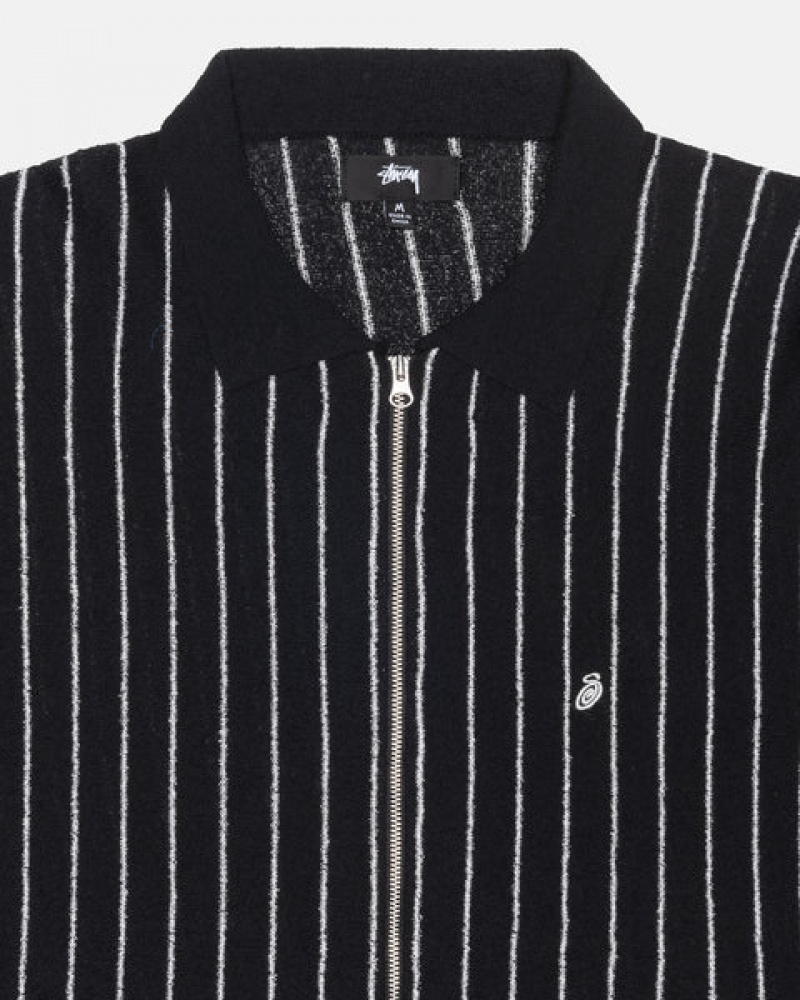 Stussy Light Weight Ls Zip Polo Üstler Erkek Siyah Türkiye | ZUW-4117