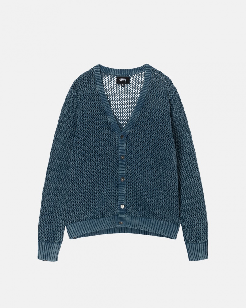 Stussy Loose Gauge Cardigan Kazak Kadın Mavi Türkiye | QAZ-0246