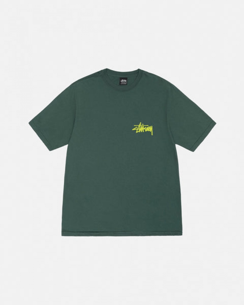 Stussy Old Phone Tee Pigment Dyed T shirt Erkek Yeşil Türkiye | PFE-3257