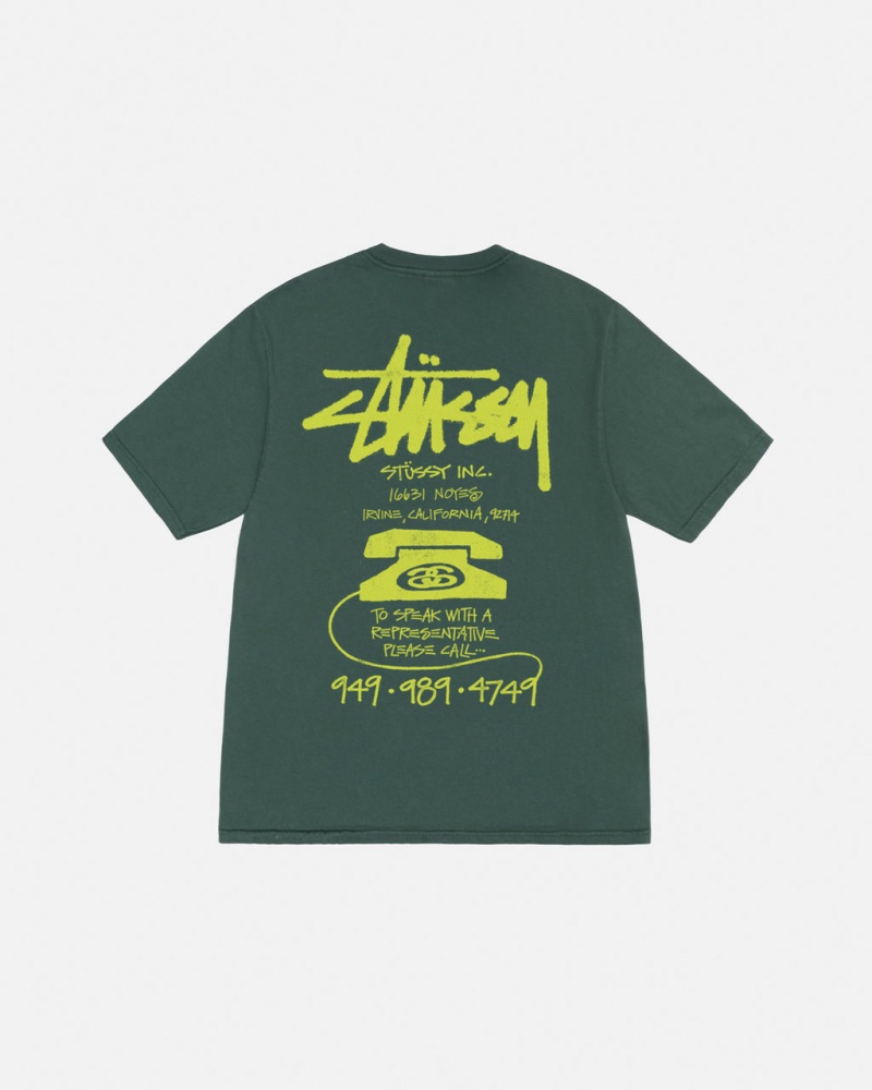 Stussy Old Phone Tee Pigment Dyed T shirt Erkek Yeşil Türkiye | PFE-3257