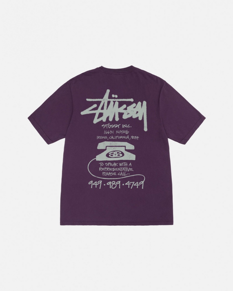 Stussy Old Phone Tee Pigment Dyed T shirt Erkek Mor Türkiye | NRZ-8746