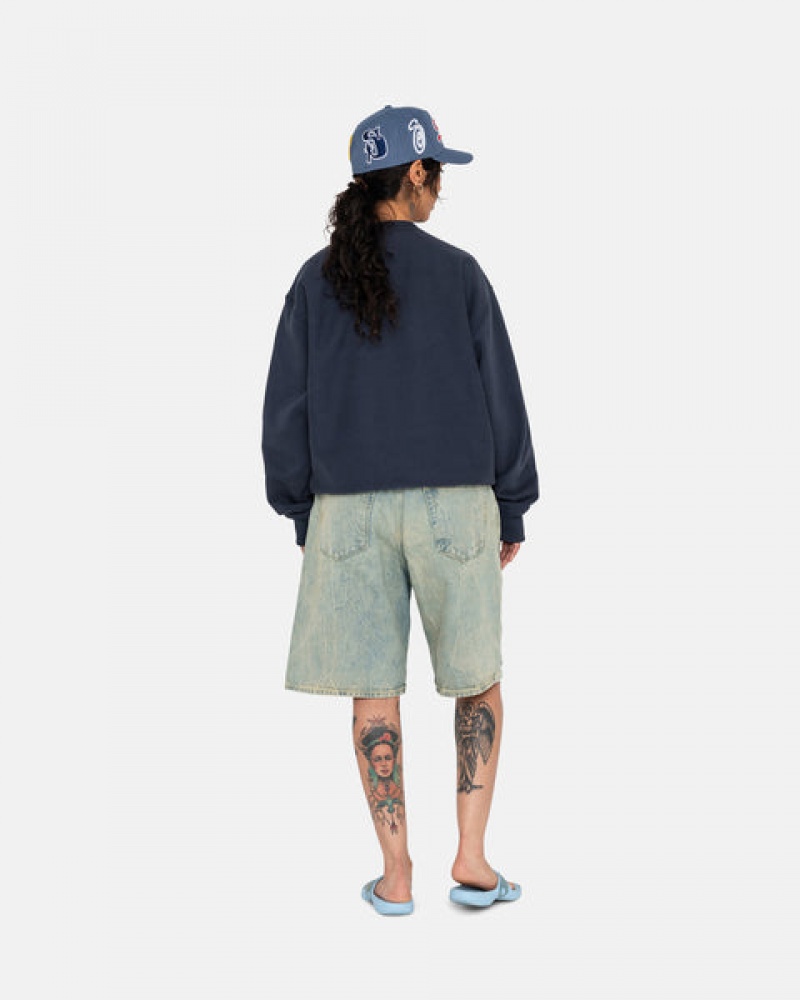 Stussy Overdyed Stock Logo Crew Tişörtü Erkek Lacivert Türkiye | DRM-1174