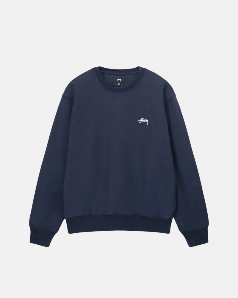 Stussy Overdyed Stock Logo Crew Tişörtü Erkek Lacivert Türkiye | DRM-1174