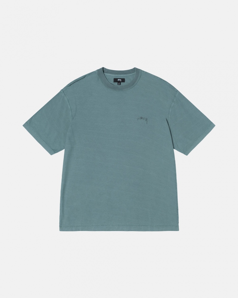 Stussy Pig. Dyed Inside Out Crew T shirt Erkek Turkuaz Türkiye | XPJ-9784