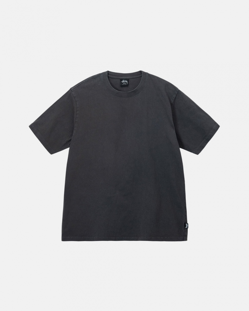 Stussy Pigment Dyed Crew T shirt Erkek Siyah Türkiye | MWJ-8718