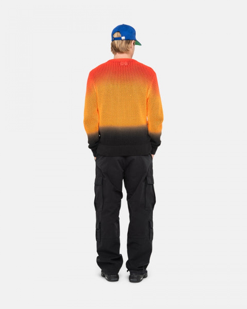 Stussy Pigment Dyed Loose Gauge Knit Kazak Kazak Erkek Siyah Kırmızı Türkiye | EOP-0652