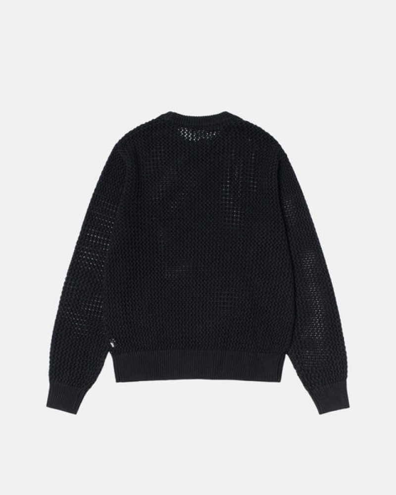 Stussy Pigment Dyed Loose Gauge Knit Kazak Kazak Kadın Siyah Türkiye | DVJ-9380