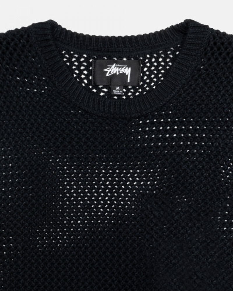 Stussy Pigment Dyed Loose Gauge Knit Kazak Kazak Kadın Siyah Türkiye | DVJ-9380