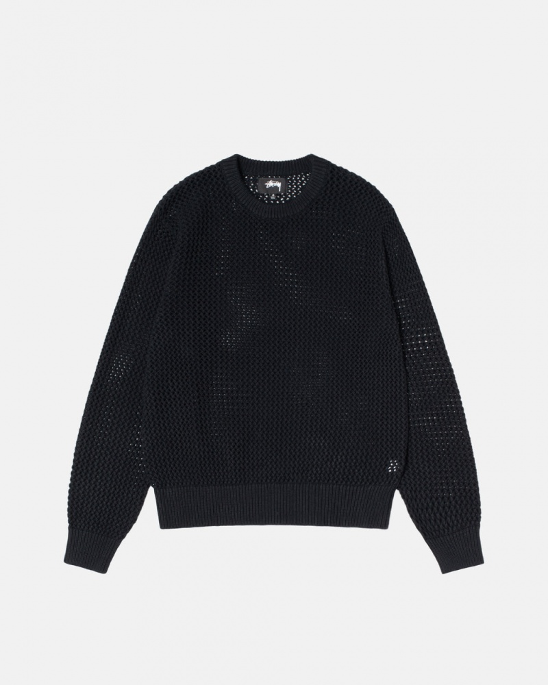 Stussy Pigment Dyed Loose Gauge Knit Kazak Kazak Kadın Siyah Türkiye | DVJ-9380