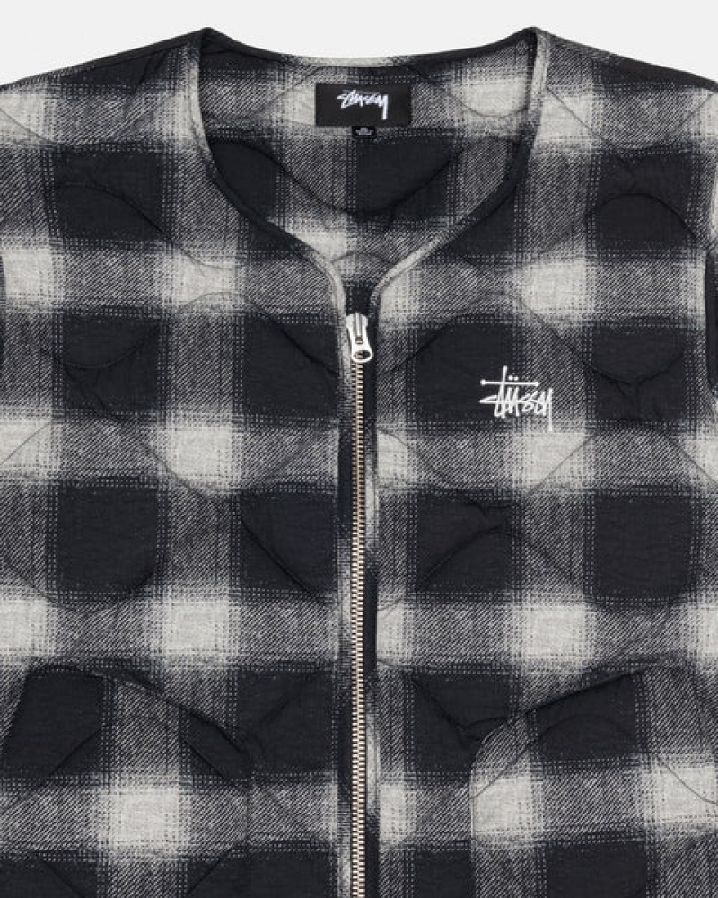 Stussy Plaid Naylon Liner Vest Yelek Erkek Siyah Türkiye | TUJ-3492