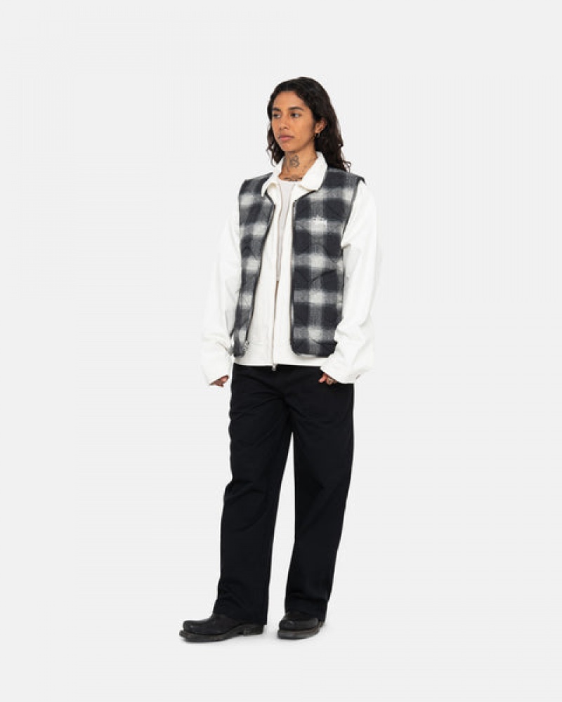 Stussy Plaid Naylon Liner Vest Yelek Erkek Siyah Türkiye | TUJ-3492