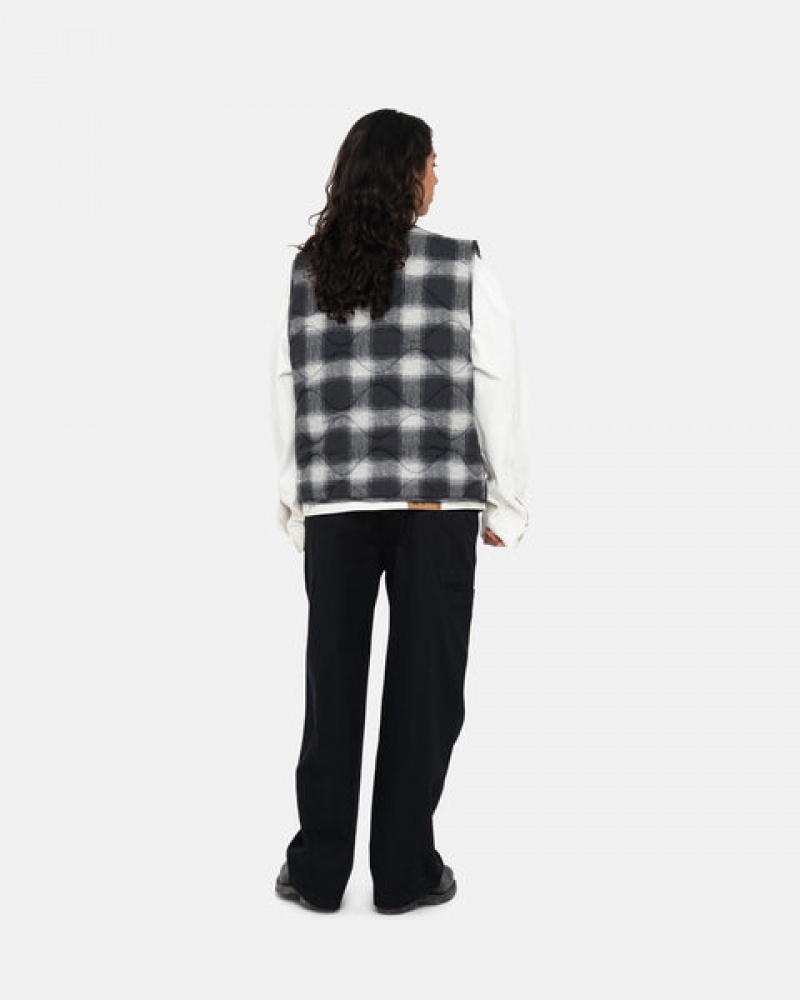 Stussy Plaid Naylon Liner Vest Yelek Erkek Siyah Türkiye | TUJ-3492