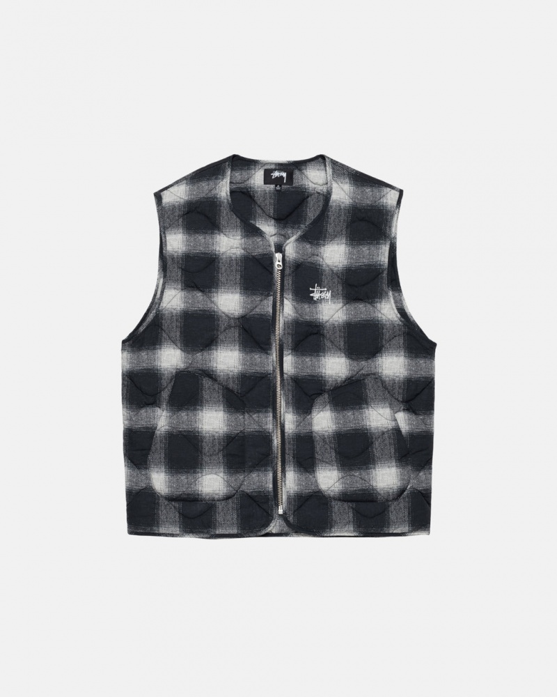 Stussy Plaid Naylon Liner Vest Yelek Erkek Siyah Türkiye | TUJ-3492