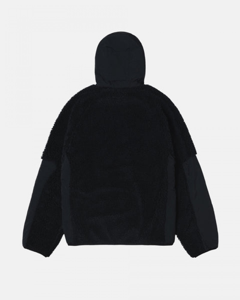 Stussy Sherpa Paneled Kukuletalı Jacket Mont Erkek Siyah Türkiye | PDL-7752