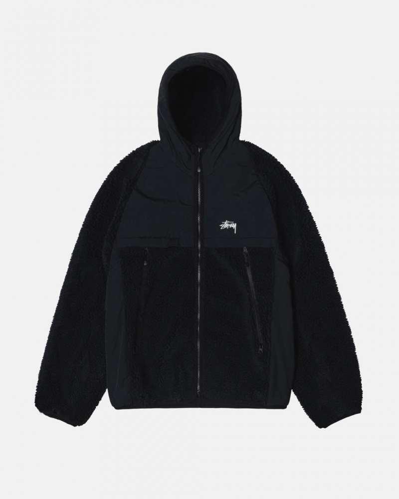 Stussy Sherpa Paneled Kukuletalı Jacket Mont Erkek Siyah Türkiye | PDL-7752