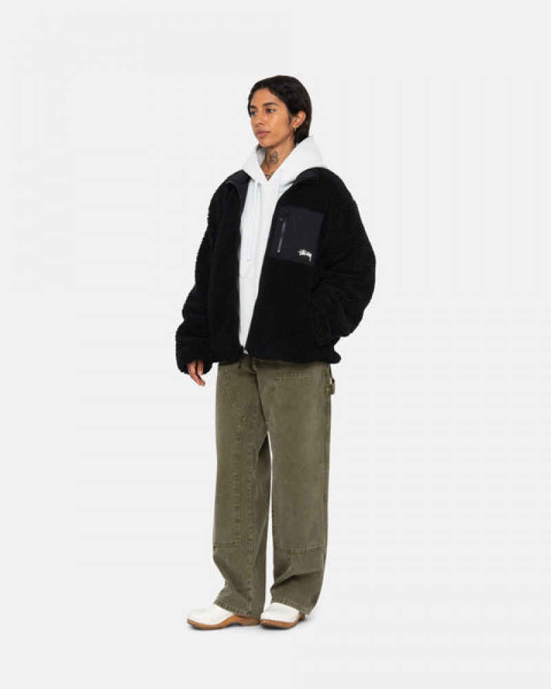 Stussy Sherpa Reversible Jacket Mont Erkek Siyah Türkiye | REZ-4176