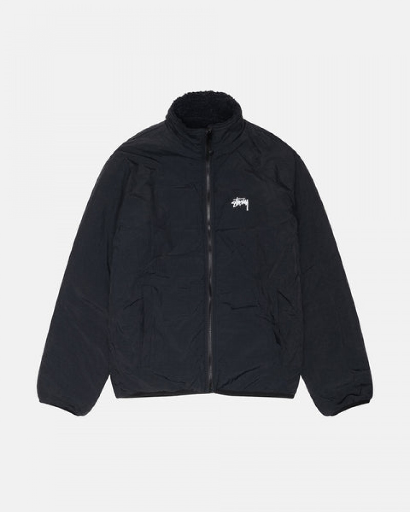 Stussy Sherpa Reversible Jacket Mont Erkek Siyah Türkiye | REZ-4176