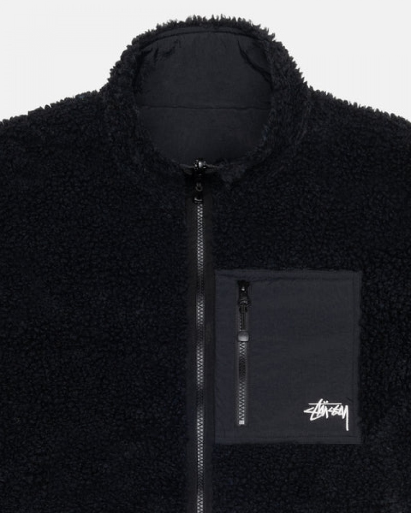 Stussy Sherpa Reversible Jacket Mont Erkek Siyah Türkiye | REZ-4176