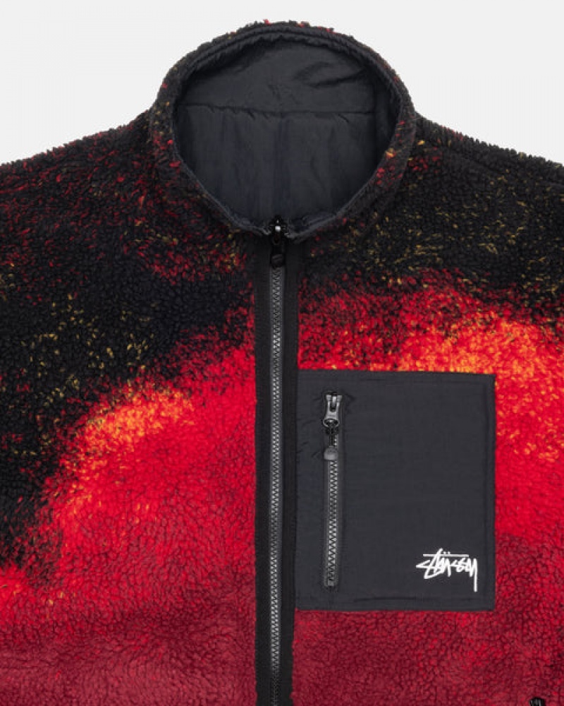 Stussy Sherpa Reversible Jacket Mont Erkek Siyah Kırmızı Türkiye | HPU-5889