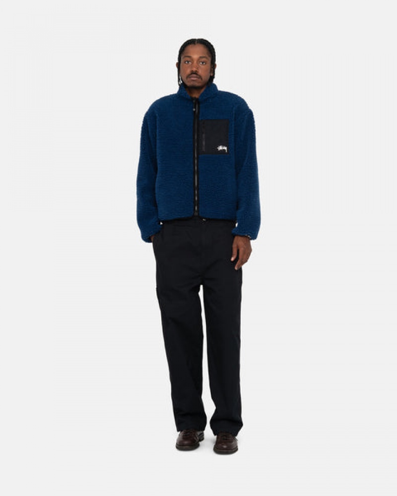 Stussy Sherpa Reversible Jacket Mont Erkek Mavi Türkiye | OKB-6441