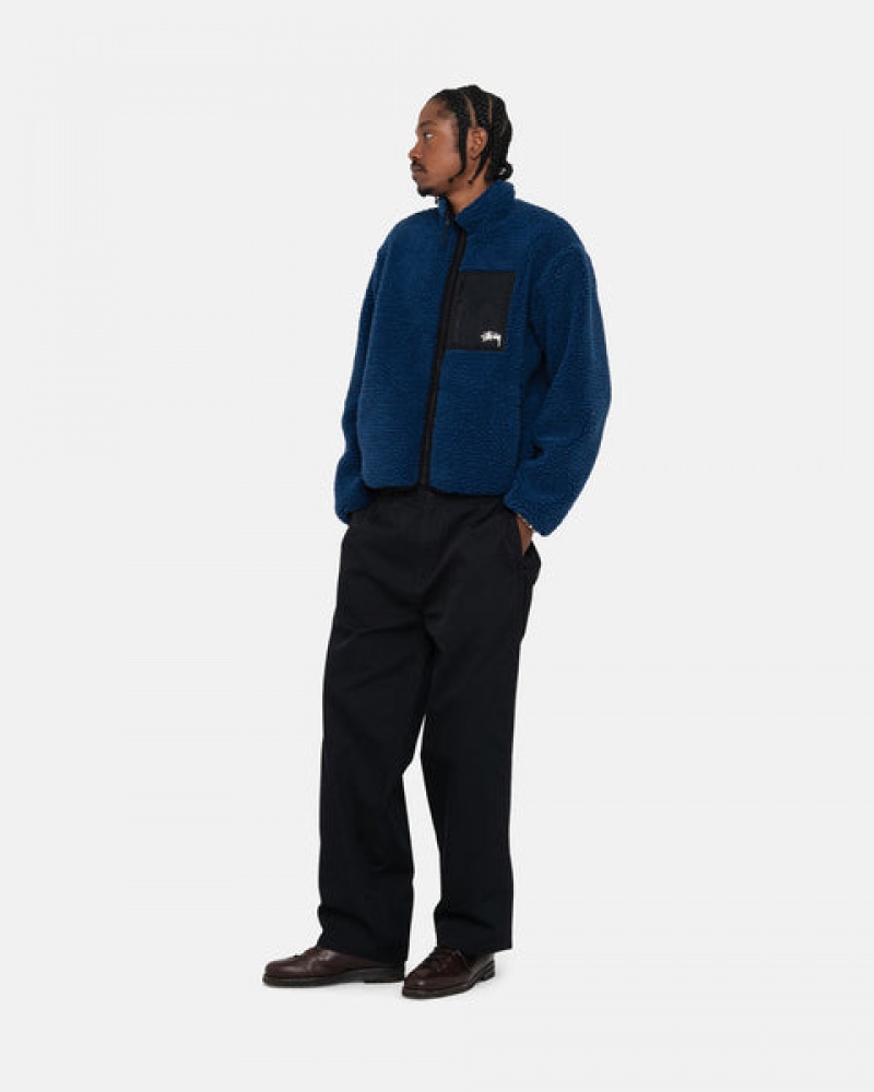 Stussy Sherpa Reversible Jacket Mont Erkek Mavi Türkiye | OKB-6441