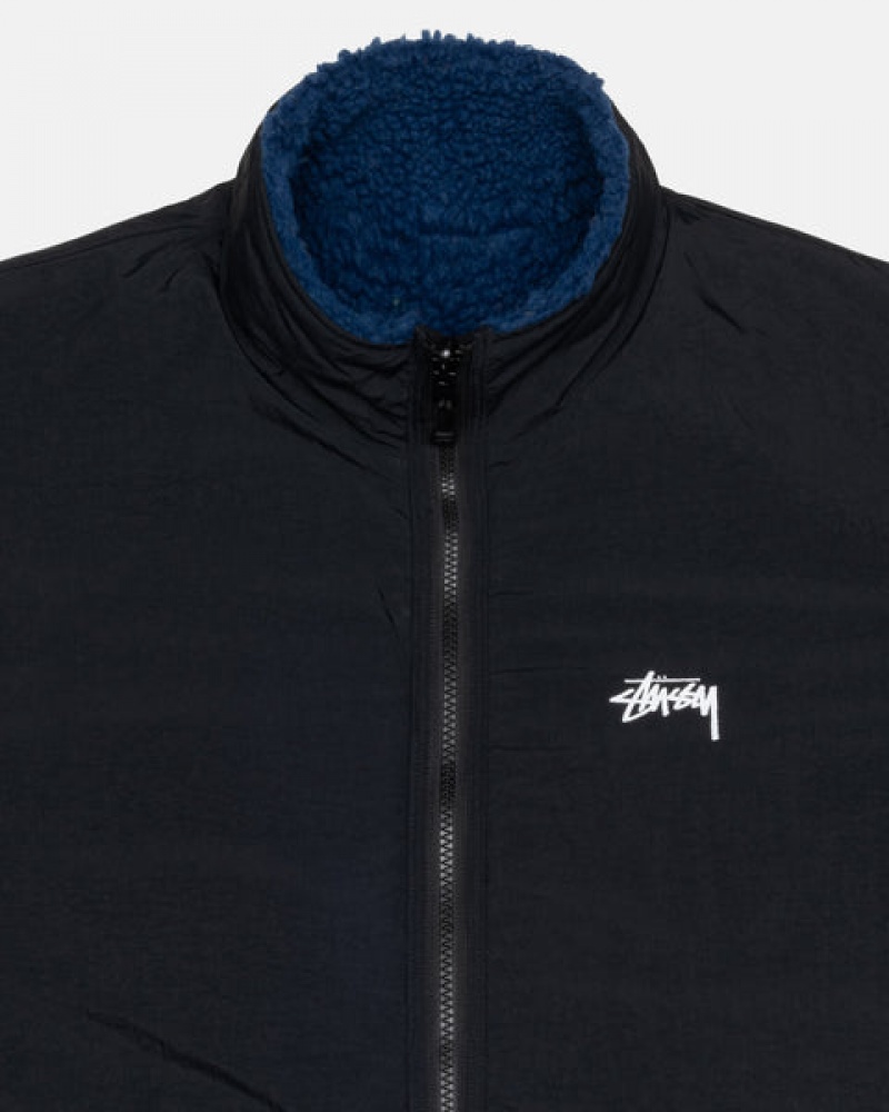 Stussy Sherpa Reversible Jacket Mont Erkek Mavi Türkiye | OKB-6441