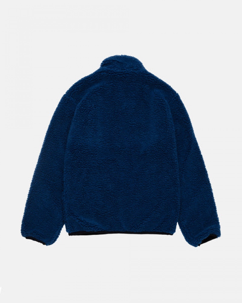 Stussy Sherpa Reversible Jacket Mont Erkek Mavi Türkiye | OKB-6441