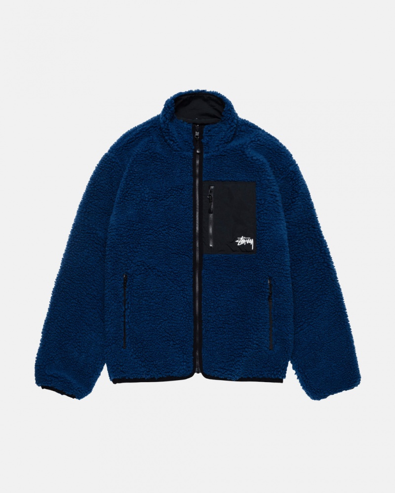 Stussy Sherpa Reversible Jacket Mont Erkek Mavi Türkiye | OKB-6441