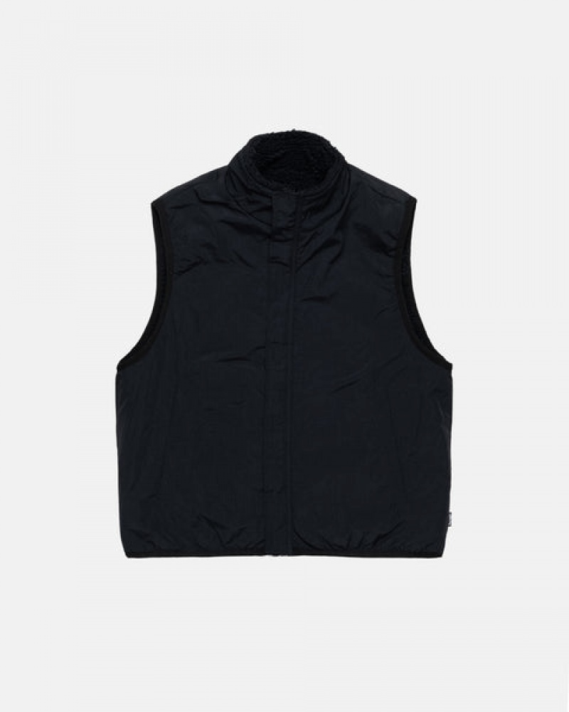 Stussy Sherpa Reversible Vest Yelek Erkek Siyah Türkiye | LLM-9619