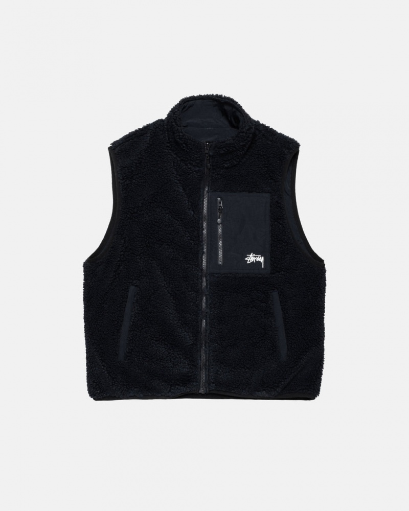 Stussy Sherpa Reversible Vest Yelek Erkek Siyah Türkiye | LLM-9619