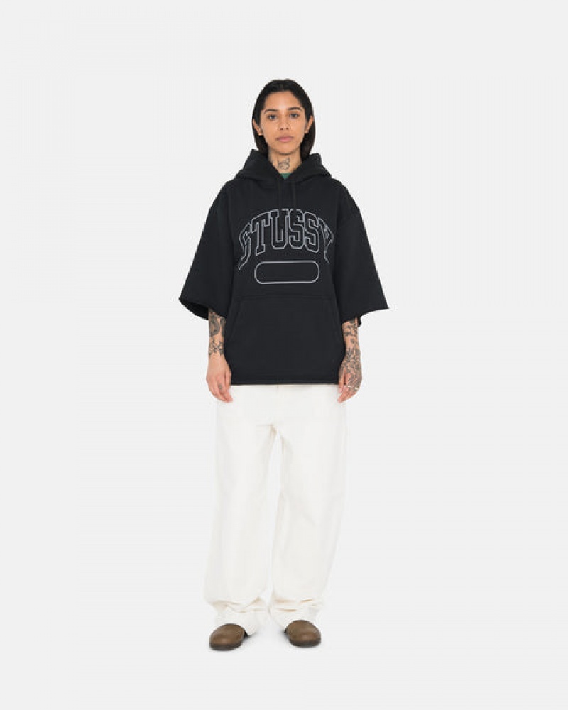 Stussy Ss Boxy Cropped Hoodie Kadın Siyah Türkiye | TDU-2130