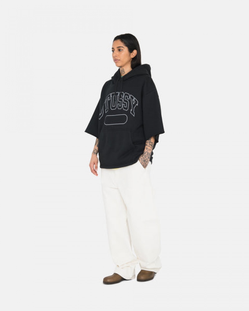 Stussy Ss Boxy Cropped Hoodie Kadın Siyah Türkiye | TDU-2130