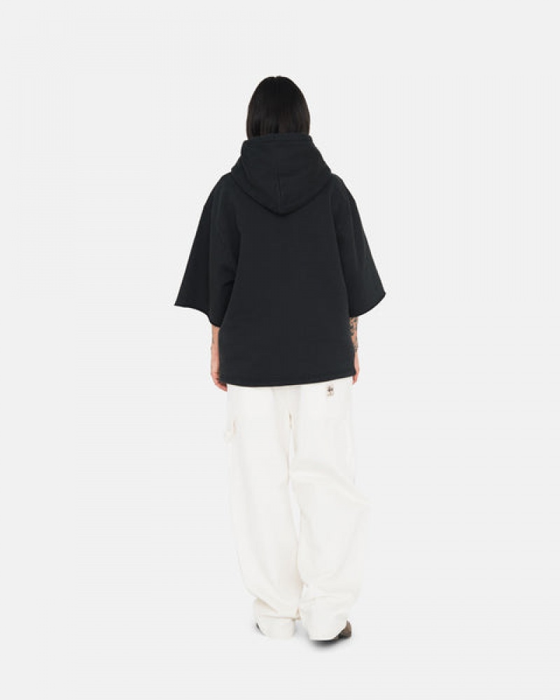 Stussy Ss Boxy Cropped Hoodie Kadın Siyah Türkiye | TDU-2130