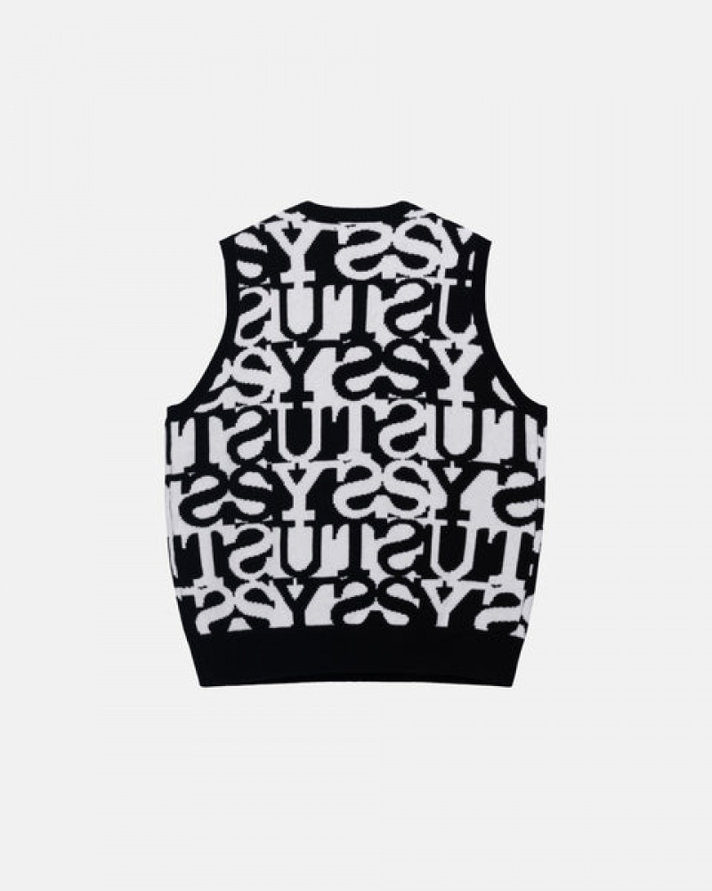 Stussy Stacked Kazak Vest Kazak Erkek Beyaz Siyah Türkiye | FQY-1328